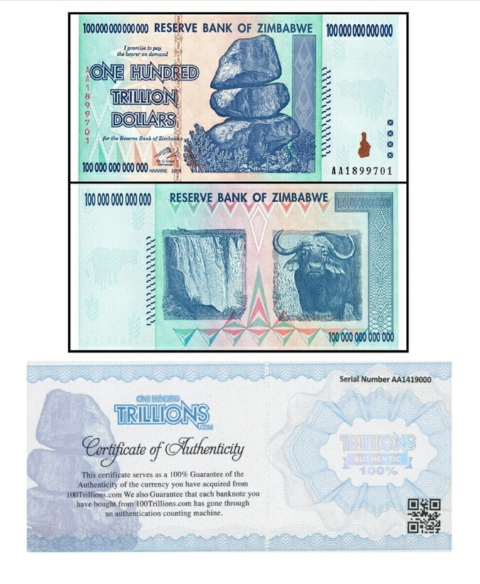 RV償還用紙幣】ジンバブエ100兆ドル紙幣1枚