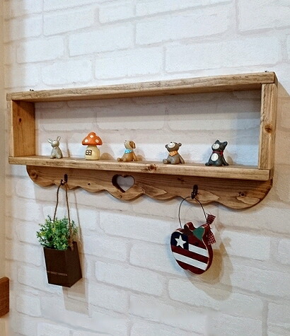 レア】ヴィンテージ フレンチカントリー ウォールシェルフ フック付き