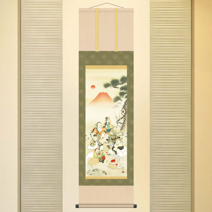 掛軸☆森 西鶴☆「七福神」良好