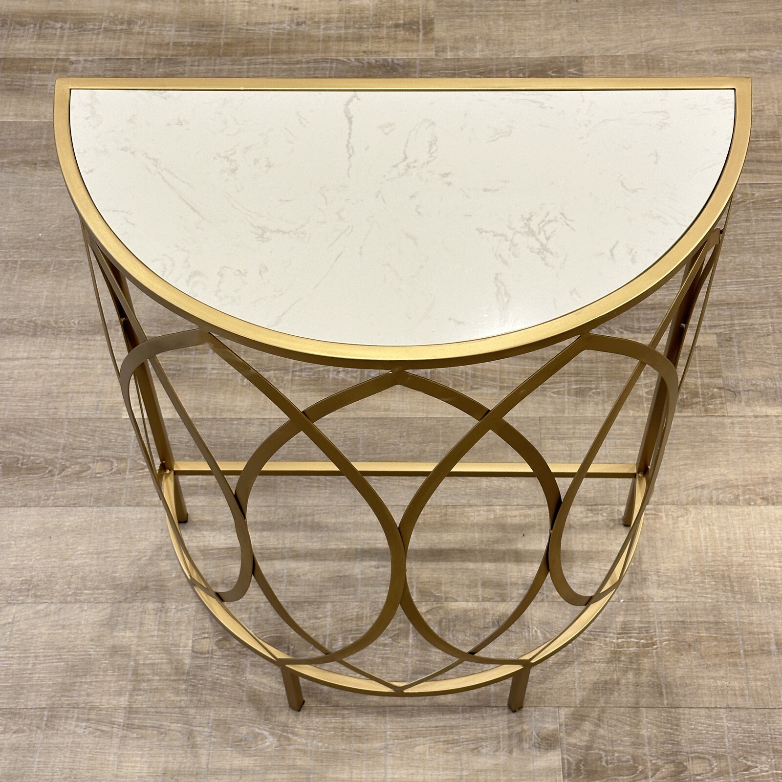 ゴールドアイアン×大理石風天板 コンソールテーブル アンティーク調 半