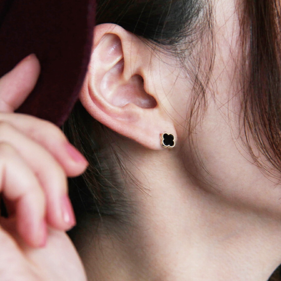 楽天市場】ピアス ゴールド pierce K10ゴールド オニキス フラワー