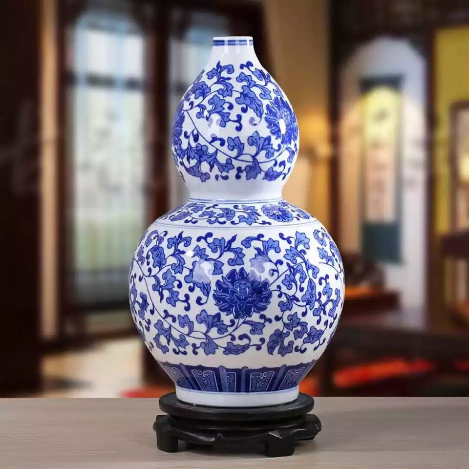 青白花柄陶器花瓶 花風流 鉢花 楽天市場】A062123花瓶 かびん 花器