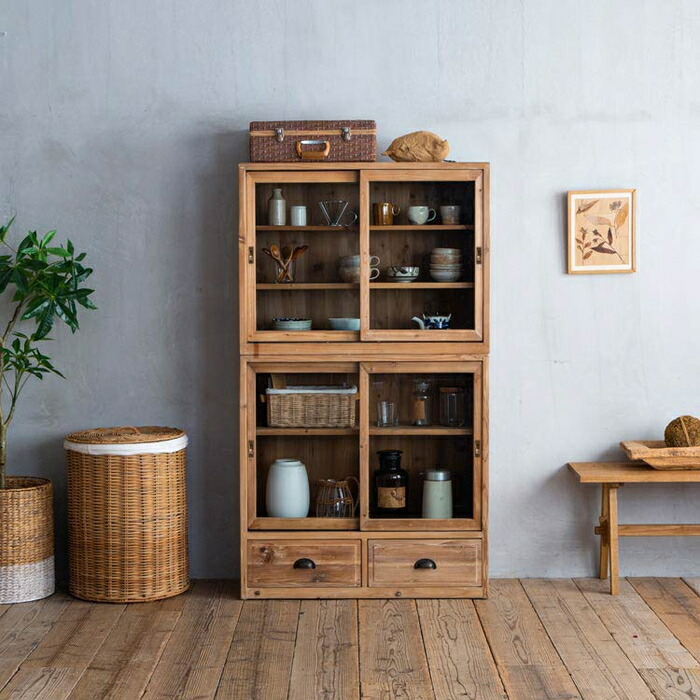 アンティーク】木製 ガラス戸 キャビネット サイドボード リビング