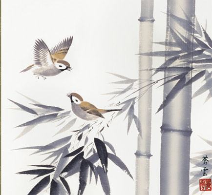 楽天市場】竹に雀 掛軸 : 襖（ふすま）・掛け軸屋 和紙苑