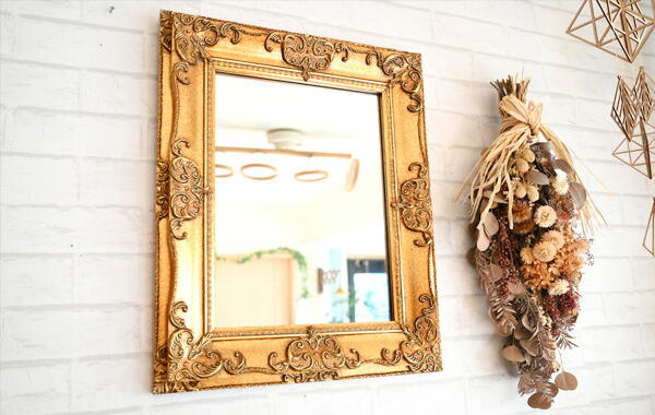 アンティーク ミラー 鏡 壁掛け レトロ 姿見 ヴィンテージ ゴールド
