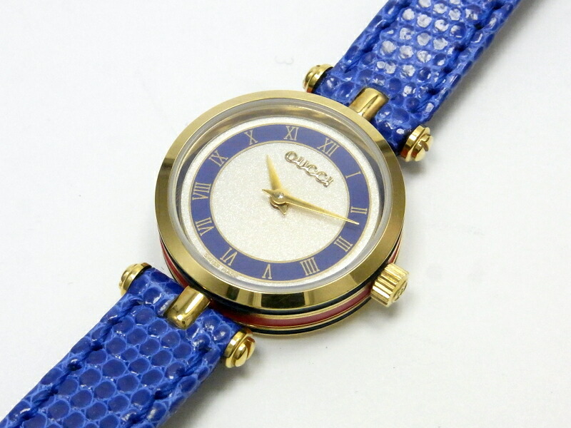 可動 Gucci ゴールド ネイビー アナログシェリーライン腕時計 可動