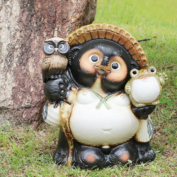 信楽焼】陶器製タヌキ像 杖付き 招福開運 H28㎝ 現品中古 楽天市場