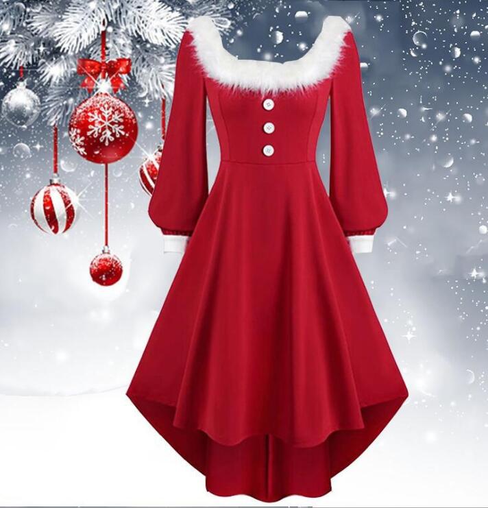楽天市場】長袖クリスマスワンピース レディース秋冬ファー襟