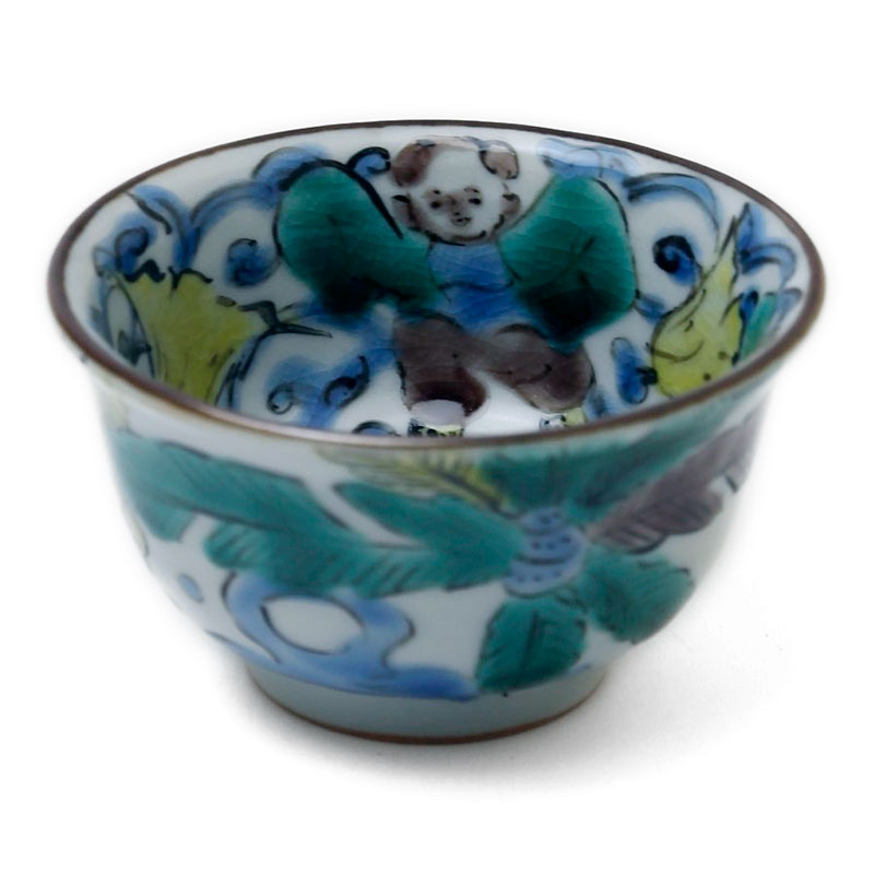 須田菁華作 染付網文猪口 九谷焼 酒盃 ぐい呑 V54 1F28 須田菁華作 染