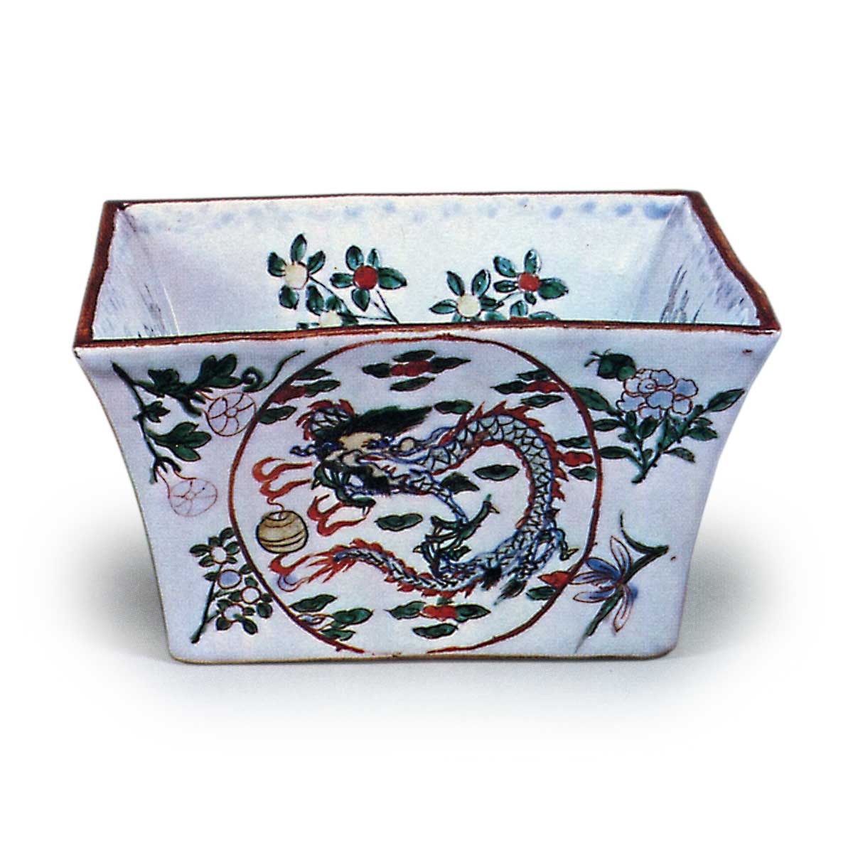 T923 水指 『萬暦字 枡形 水指』『平安 静山 造』 共箱 茶道具