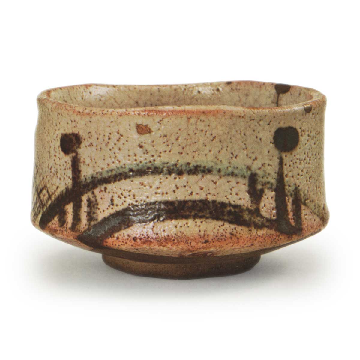 名品・貴重」布志名焼 銹絵立鶴図茶碗 初代雲善作「不昧公ゆかりの名品」