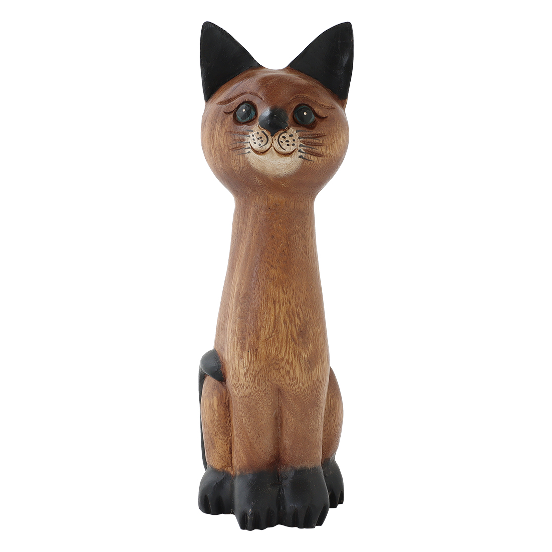 猫雑貨 タイ 木彫り お座りネコ LL オブジェ インテリア雑貨 置物