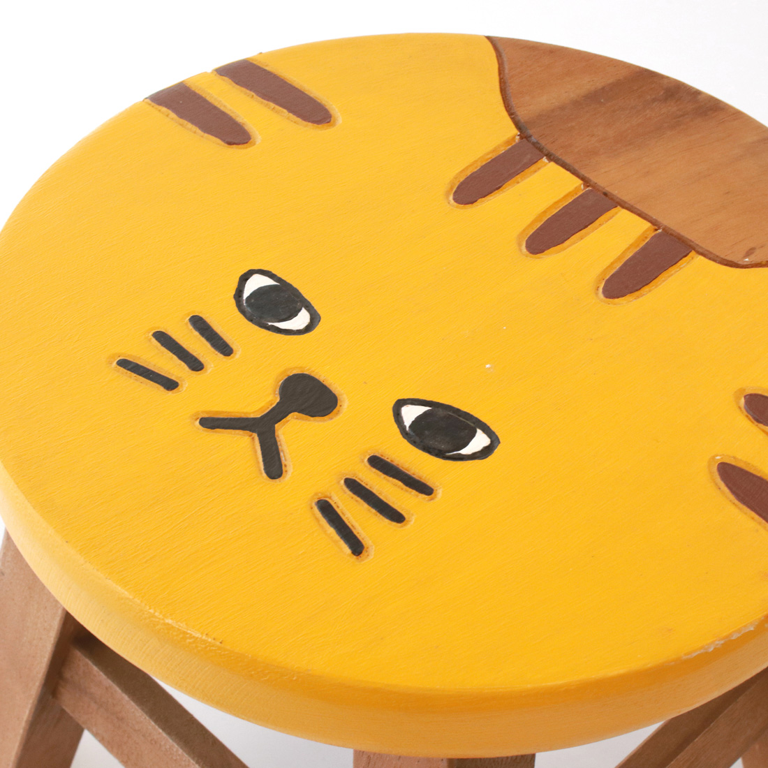 人気 猫デザイン 木製スツール ラウンドスツール ネコ雑貨 子供椅子