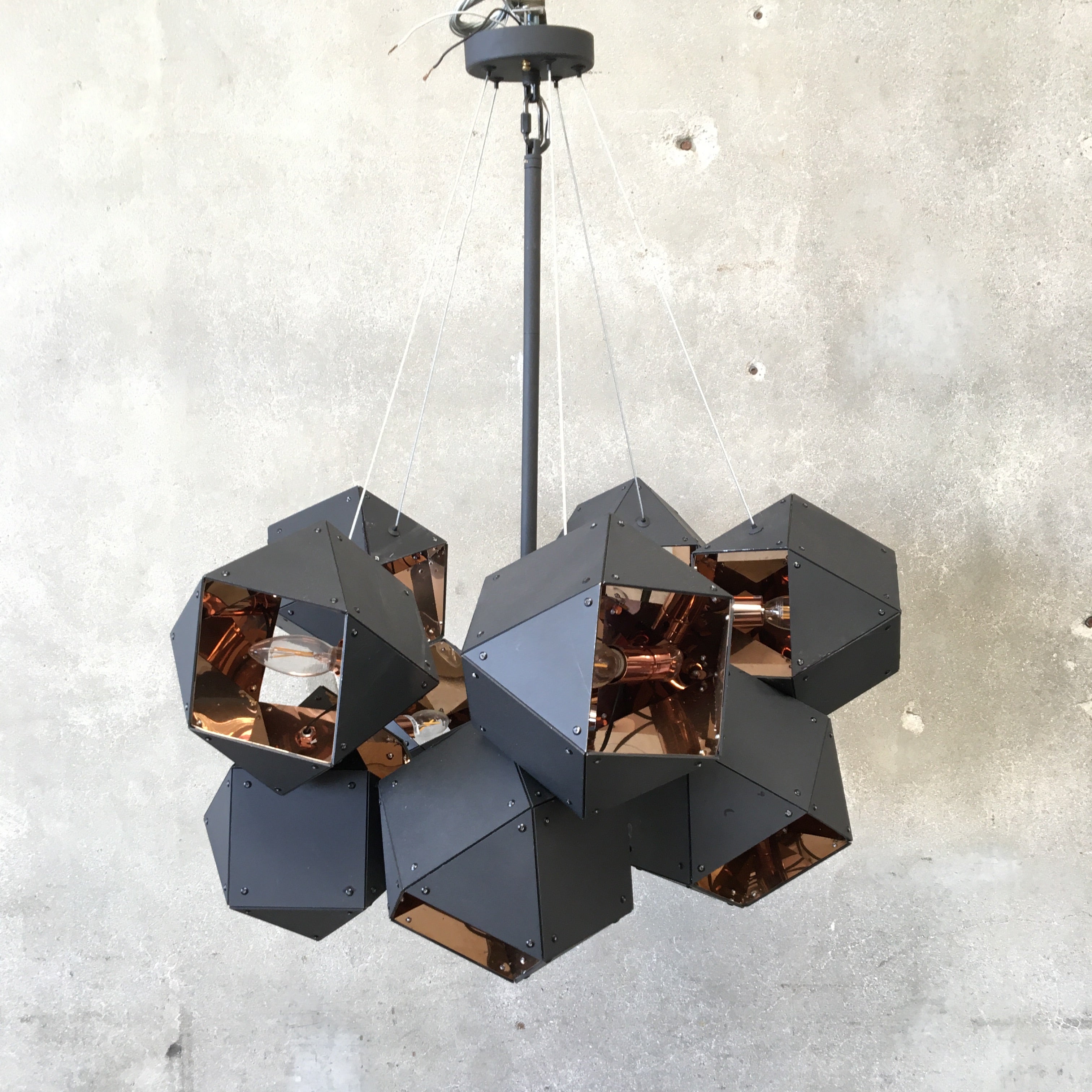 Welles Central Chandelier by Gabriel Scott Blackened Steel & Copper