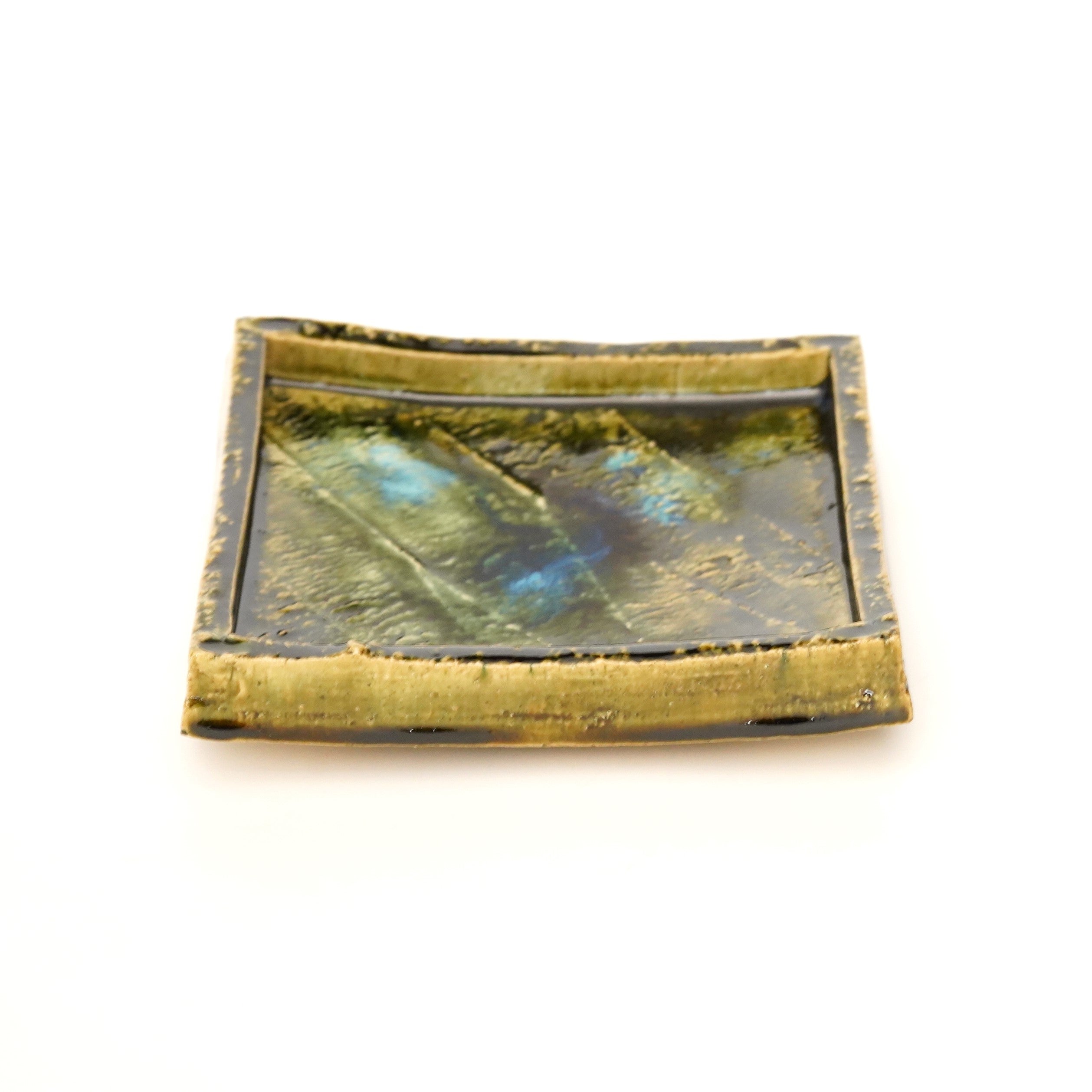 山口真人』 織部四方皿 共箱 共布