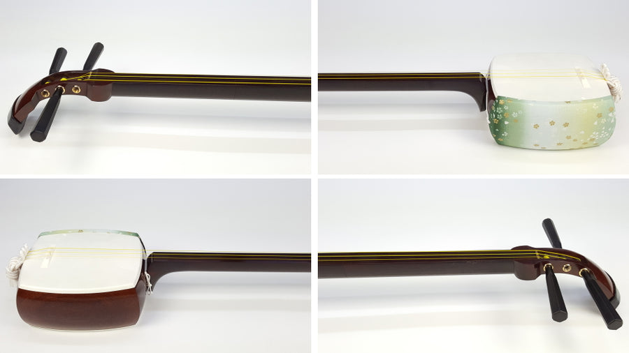 三味線 赤木 ソフトケース付き 破れなし 細棹 中棹 三味線花梨中棹バチ