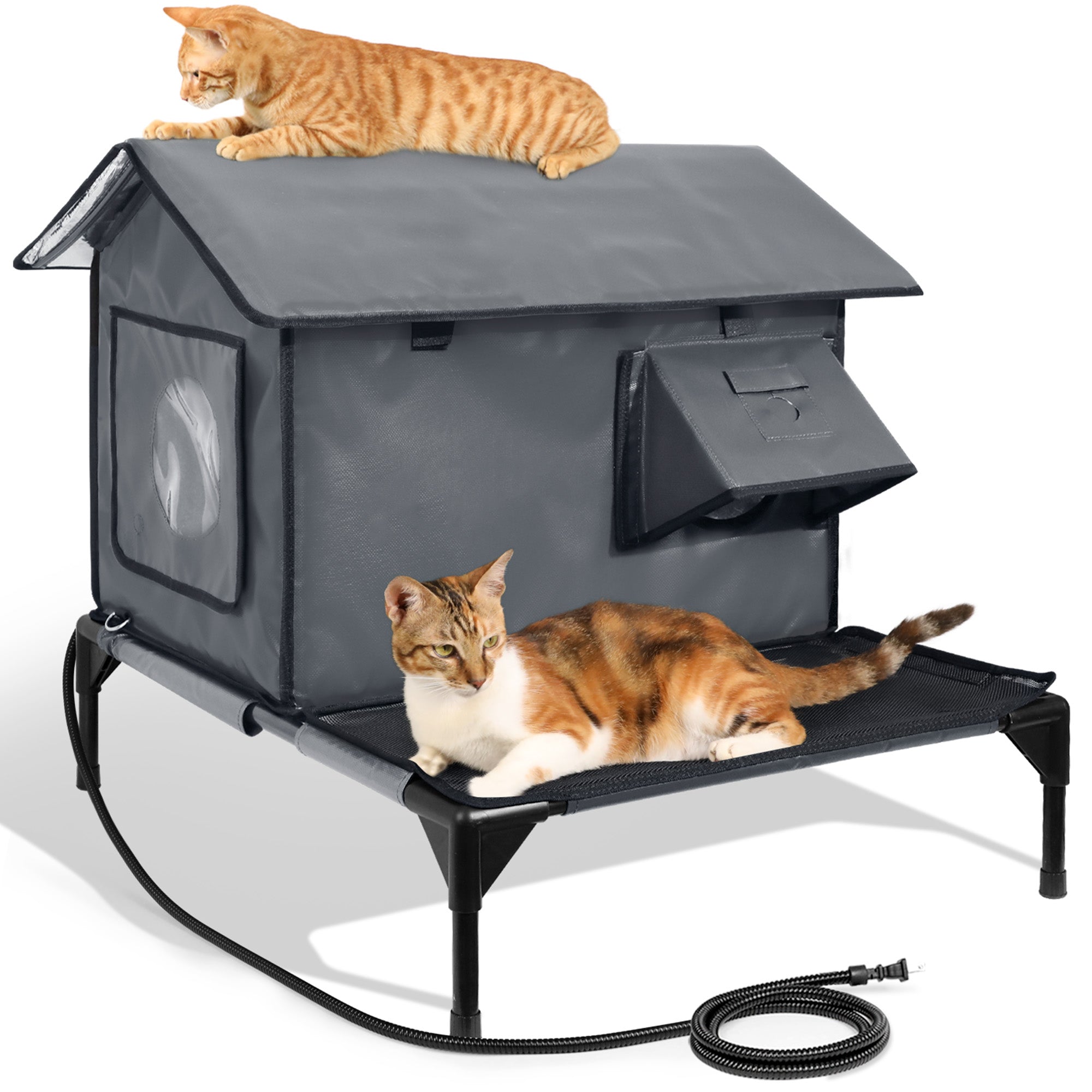 RoofHaus XL Outdoor Heated Cat House with Porch — Night Camo | Wagstro