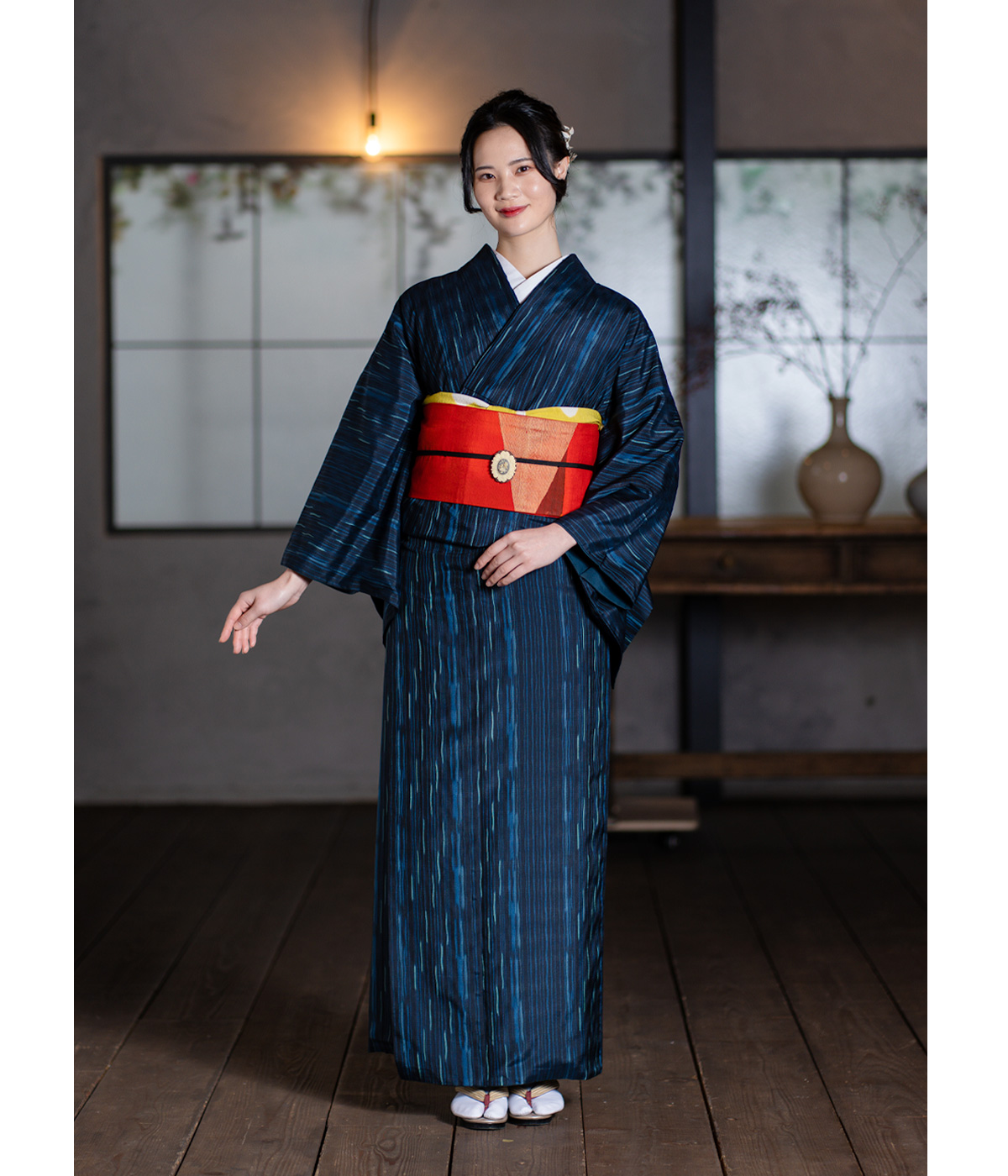 小紋 こげ茶色 裄69 身丈166.5 袷 正絹 着物 中古】 訪問着 着物