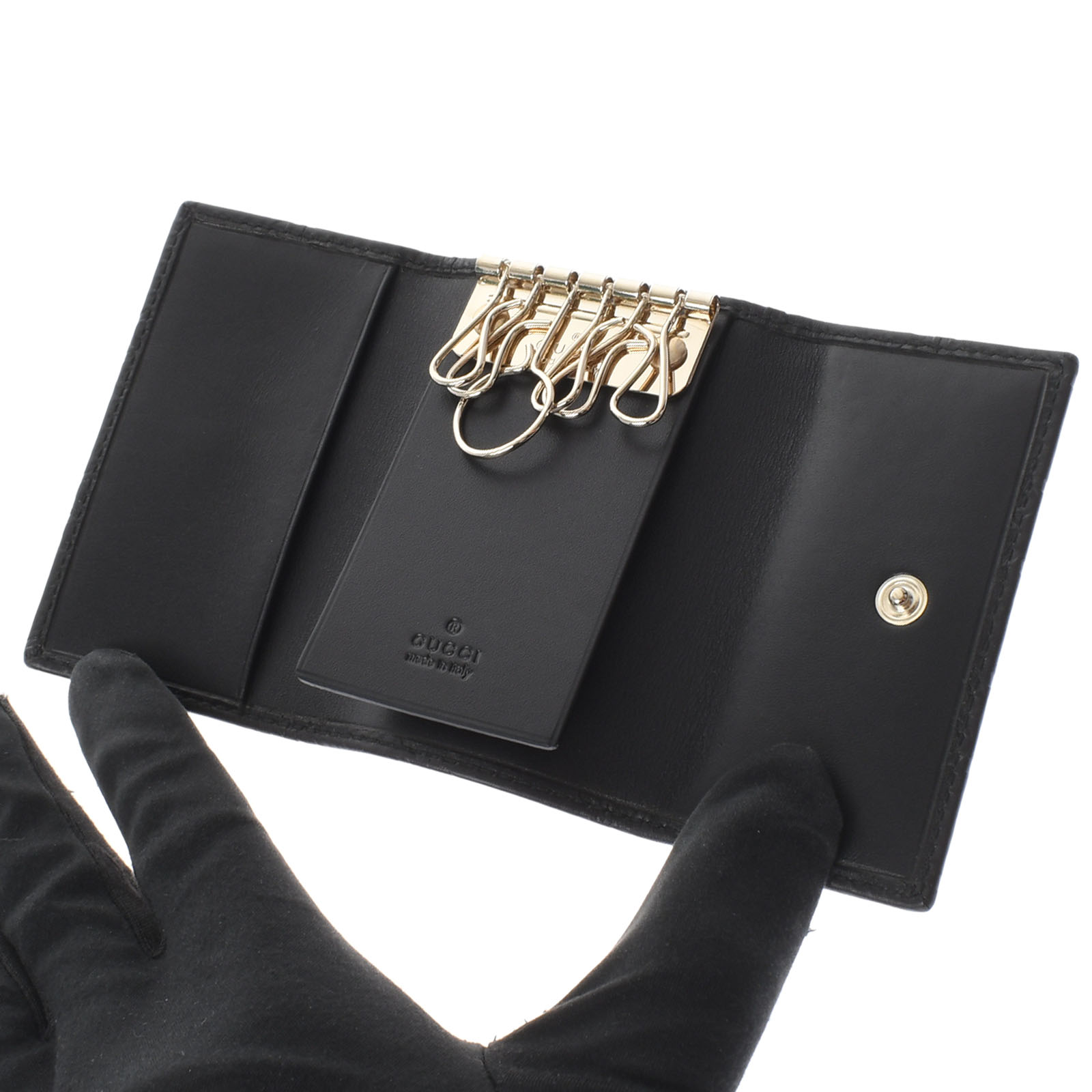 極美品 グッチ GGスプリーム PVC 6連 キーケース 138093 ブラック
