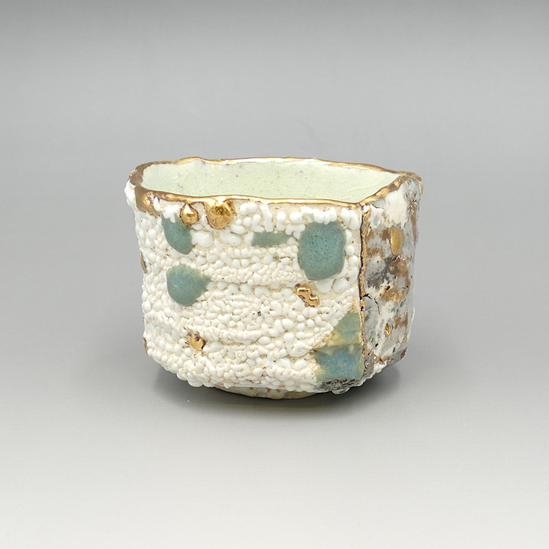 陶芸家 作家物 阪井茂治 色鍋島 笹文 茶碗 鍋島焼 今右衛門 抹茶碗 共箱