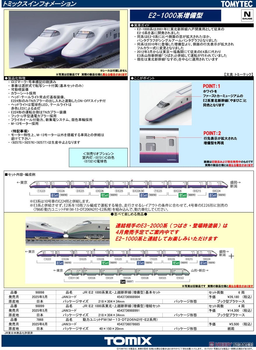 JR E2-1000系東北・上越新幹線 (増備型) 基本セット (基本・6両セット