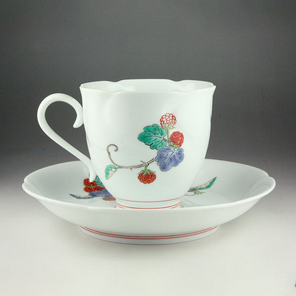 K866⭐︎人間国宝 十三代柿右衛門 錦柳鳥文 珈琲碗2客組 共箱入 難あり