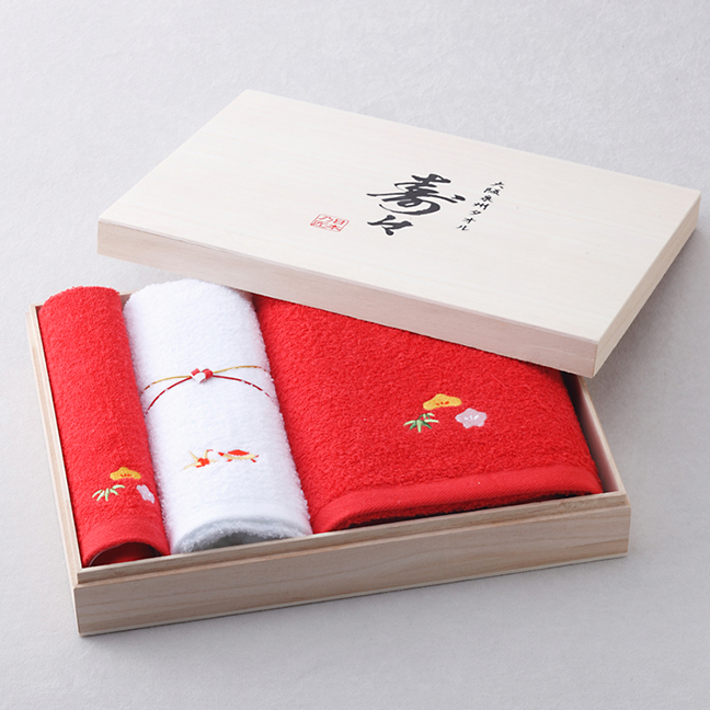 寿々 大阪泉州紅白タオルセット／バスタオル1枚・フェイスタオル1枚