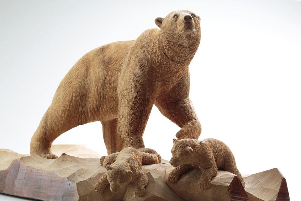 熊の木彫り 置物 / 北海道民芸品 伝統工芸 彫刻 アイヌ / くま クマ