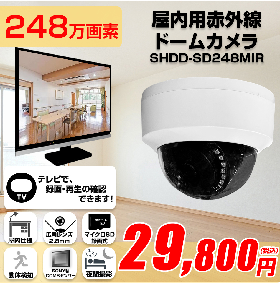 工事不要 防犯カメラ 屋内 録画機能付き BNC/RCA端子で映像確認 SD