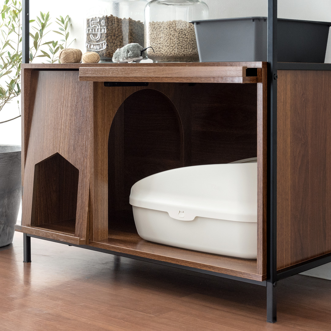 アイアンラック サイドボード 収納棚 木製 ブラウン ブラック 猫