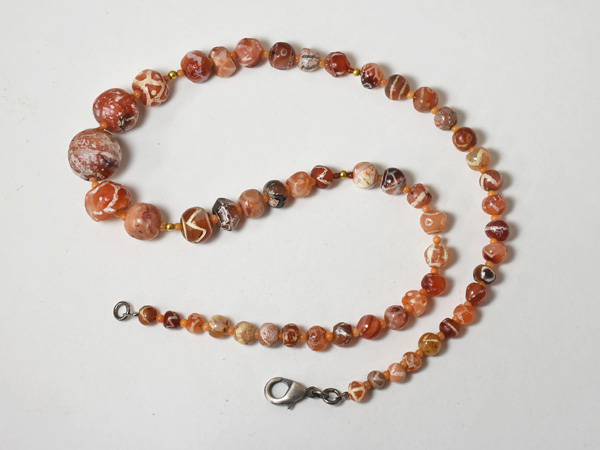 2210】古代インダスエッチドカーネリアン幾何学紋様Mixビーズ