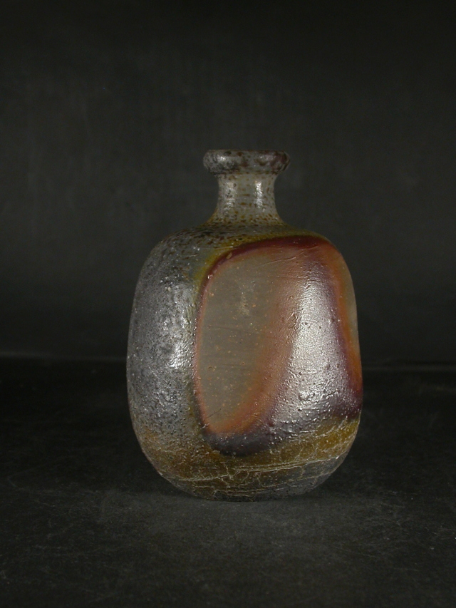 備前焼 登窯 備前焼人間国宝 伊勢崎 淳 四方桟共箱付窯変徳利2 備前焼