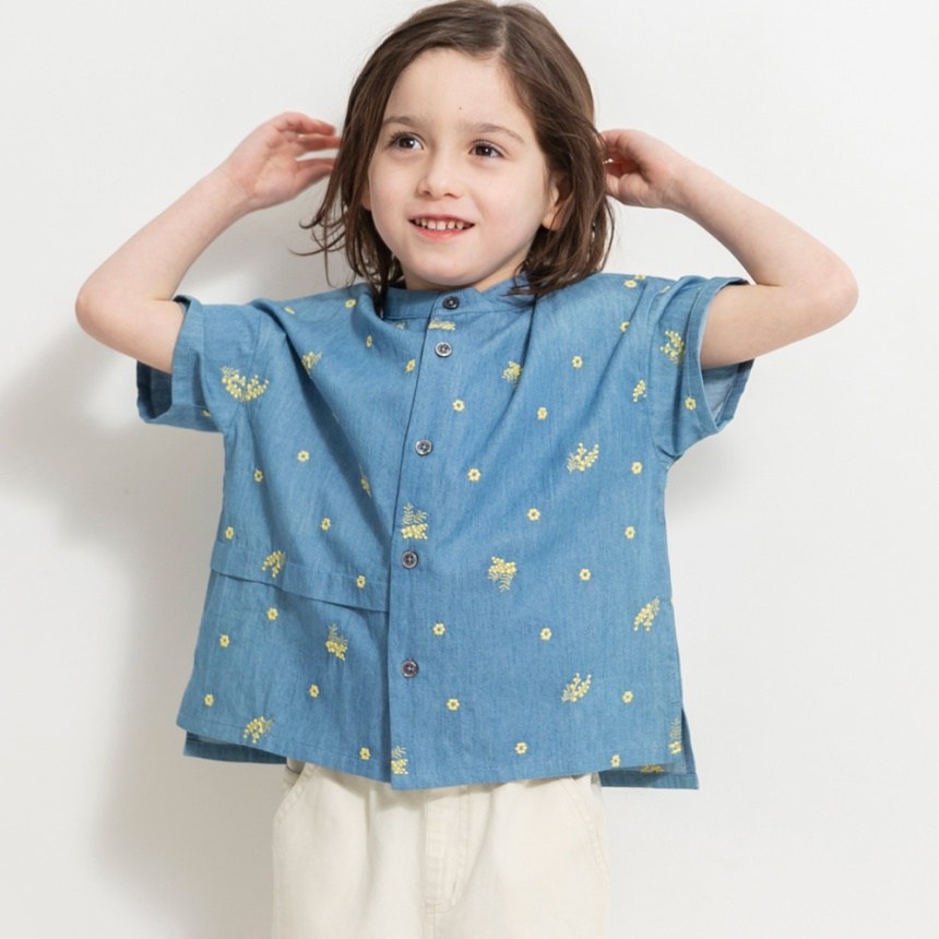 おそろい】ミモザ刺繍5分袖シャツ 2025春夏 ｜子供服&ベビー服
