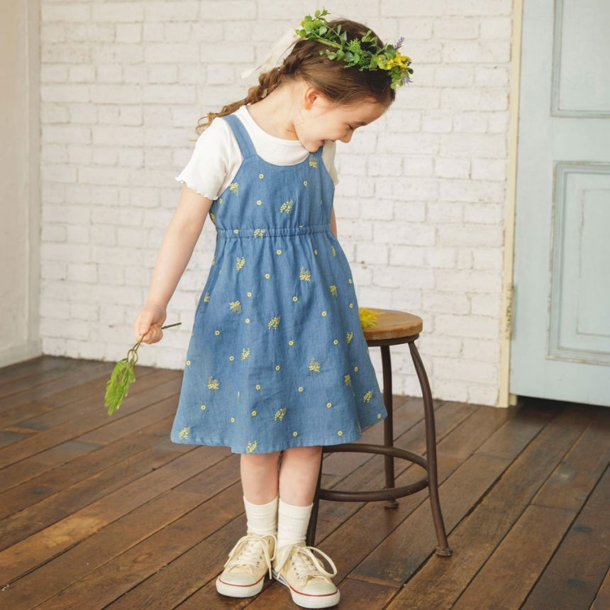おそろい】ミモザ刺繍ジャンパースカート 2025春夏 ｜子供服&ベビー服