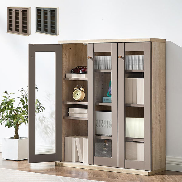 ジャンク レトロな木製キャビネット 古い本棚 ガラス扉付き カーテン