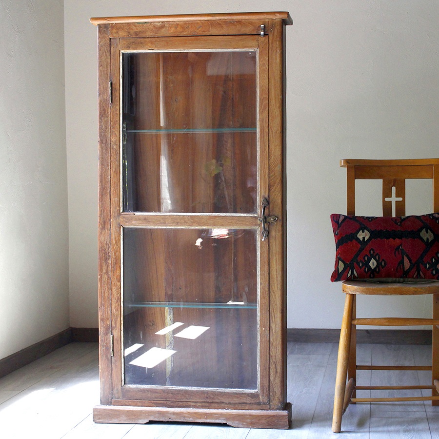 アンティーク木製ガラス扉付きキャビネット アンティーク 木製ウォール