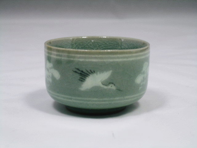 又玄窯 李 奇休作 青磁象嵌雲鶴紋ぐい呑5個セット 茶道具・古道具・古