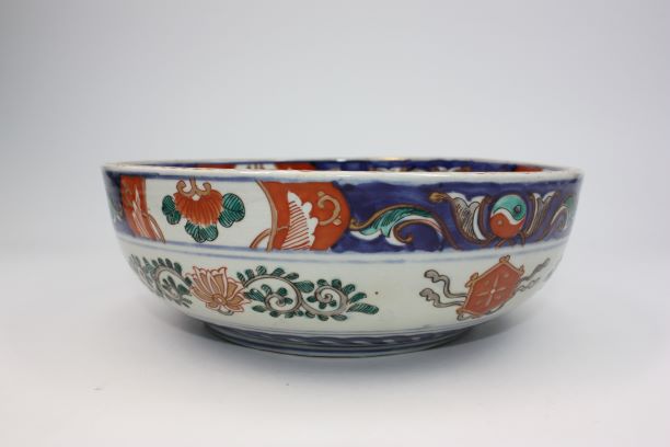 古伊万里 色絵 団龍紋 青海波に花の図 蓋茶碗 2客 D096AS-CWl 古