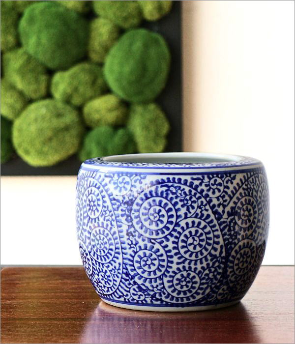 水鉢 孔雀 絵柄模様 金魚鉢 メダカ鉢 水瓶 火鉢 骨董 壺 水鉢 孔雀