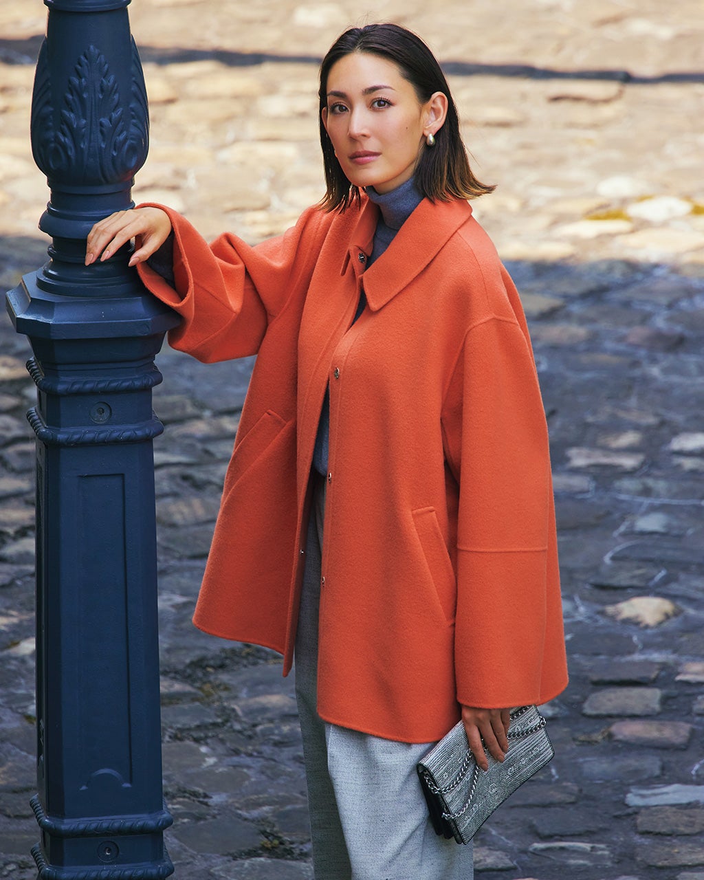 カシミヤ混ウールリバー・2WAYショートコート/DoCLASSE