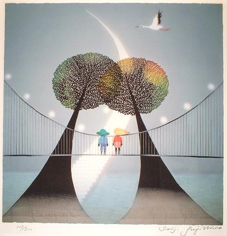 美品】【真作】未来へ向けての美しい橋 藤城清治 リトグラフ【大型作品】