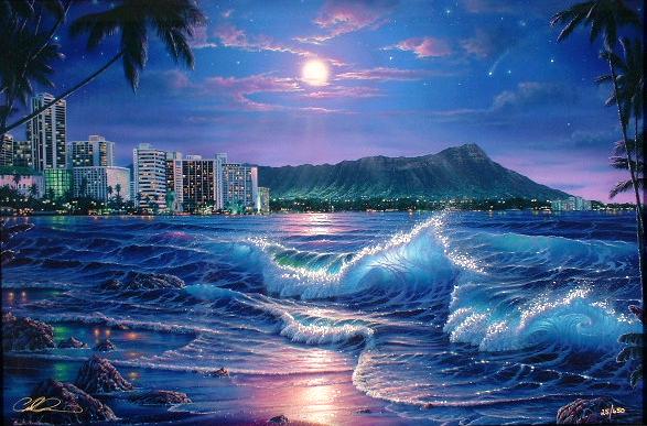 ラッセン OCEAN ROAR 朝の海 絵画 額入り ホノルル ハワイ ラッセン