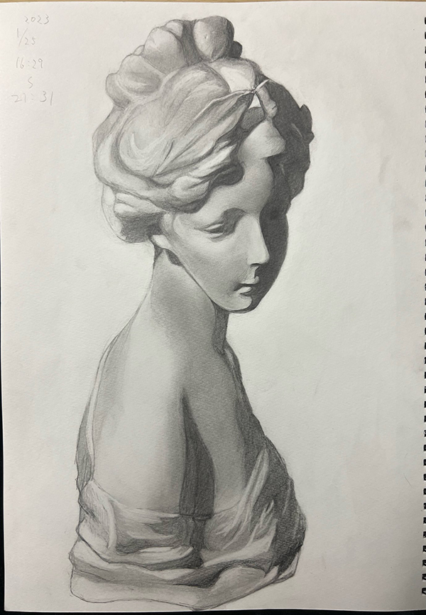投稿デッサン無料添削 石膏像「月桂冠少女」のデッサン