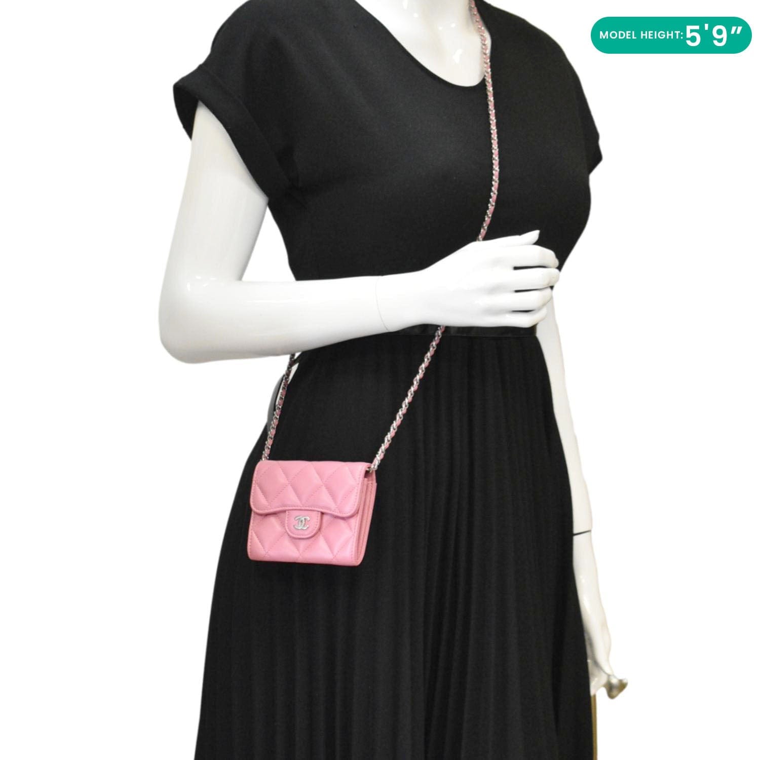 Chanel Classic Mini Flap Quilted Lambskin Leather Card Holder On Chain