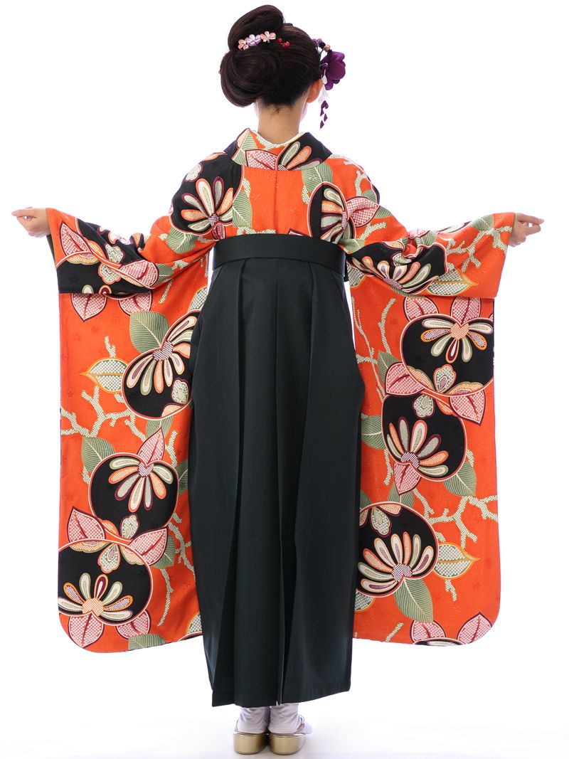 振袖身丈170.5裄70.5高身長成人式卒業式袴濃紺オレンジ赤