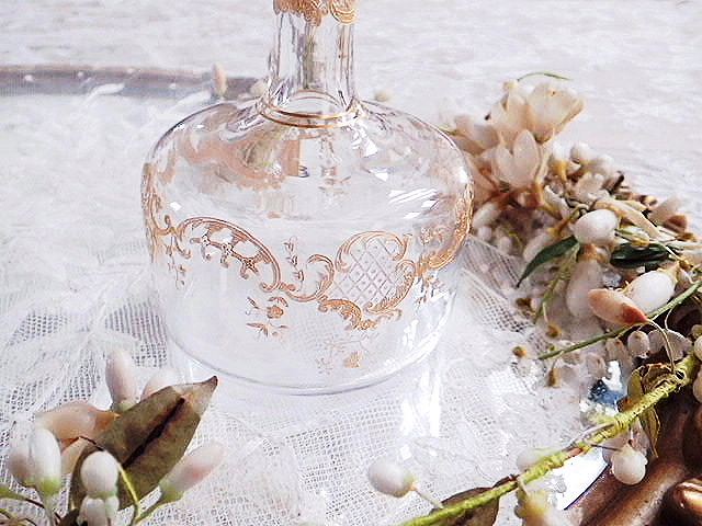 K158 オールドバカラ ガラス金絵 水次 デキャンタ 高さ38㎝ 木箱付