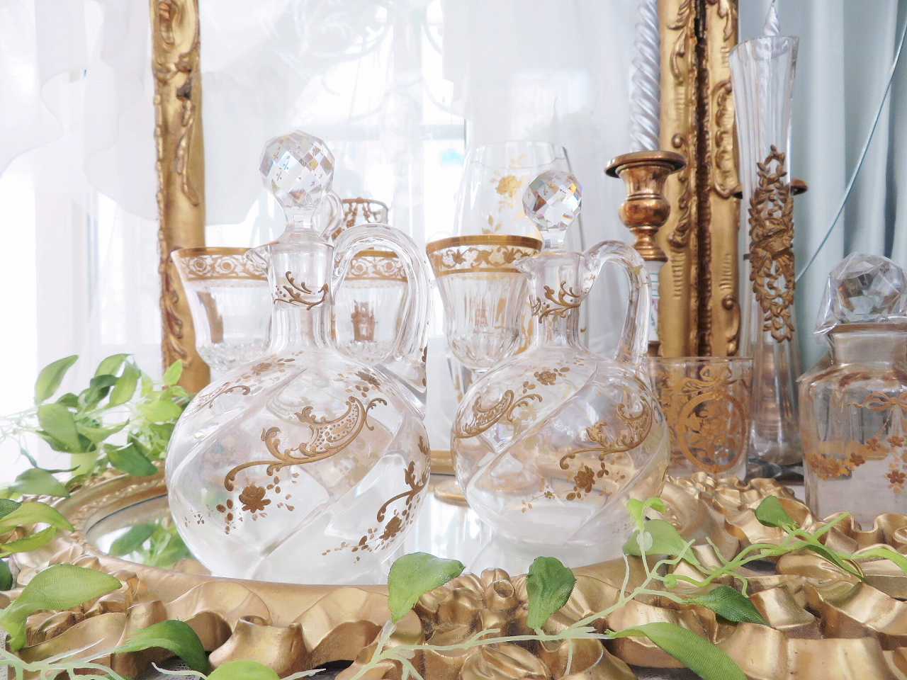 バカラクリスタル 金彩ボトルペア - 薔薇と天使のアンティーク