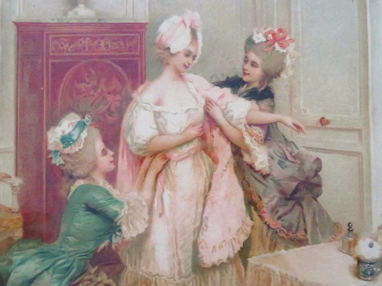 フランスアンティーク 額装品 可愛い恋人達の宮廷画 フランス