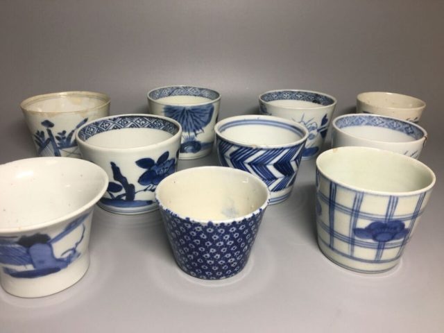 古伊万里 染付 杜若文 蕎麦猪口 江戸中期 613 江戸時代そば猪口1個