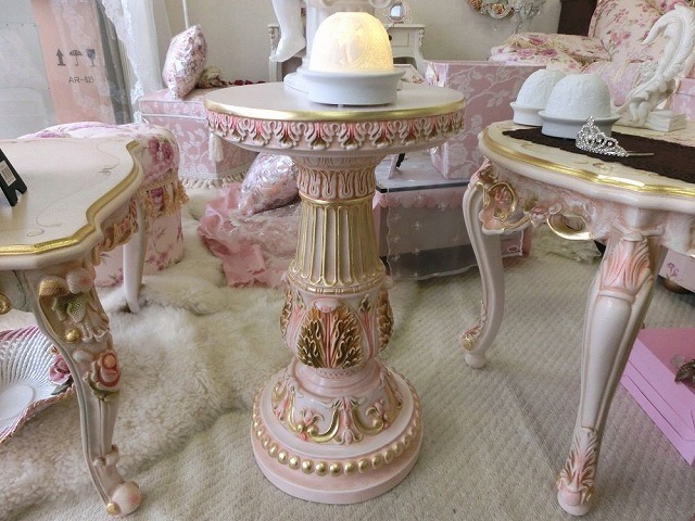 イタリア ロココ調 大理石 アンティーク サイドテーブル＆花台 家具